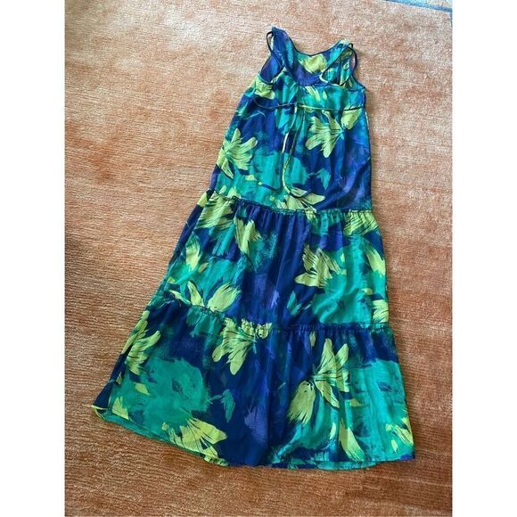 Mossimo Blue & Green Watercolor Chiffon Sleeveless Maxi Dress With Slip S - Picture 6 of 8